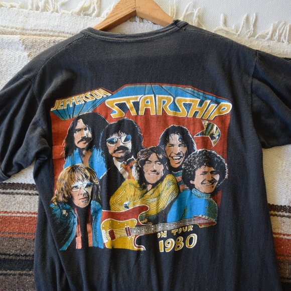 Rare Vintage Jefferson Starship 1980 Soft Thin Tour Parking Lot Boot Tee Black